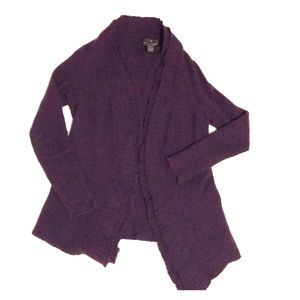 Eggplant 2-ply Cashmere Ruffle Sweater Wrap, S